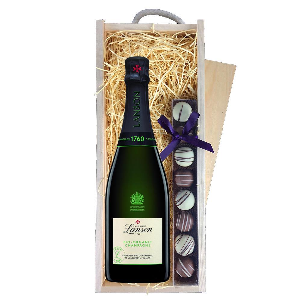 Lanson Le Green Label Organic Champagne 75cl & Truffles, Wooden Box